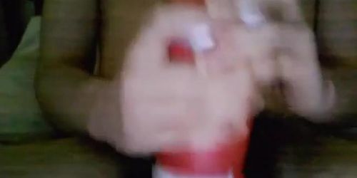 Bi 18 yr old stroking his virgin cock with my new Tenga