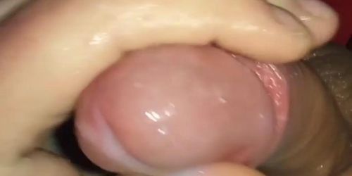 chubby boy get slow cumshot from uncut small cock very close